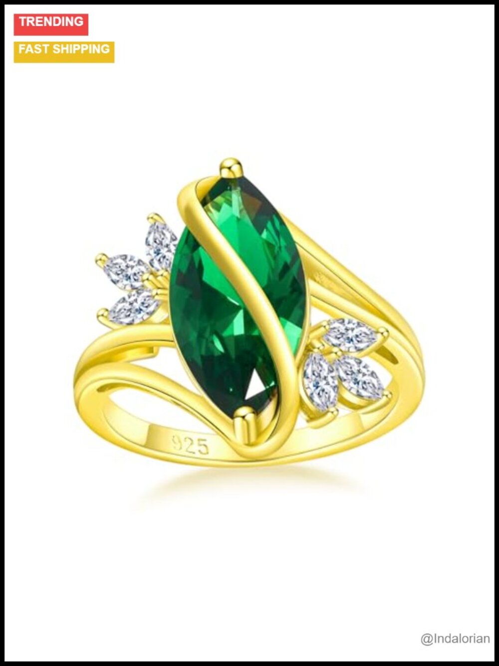 925 Sterling Silver Marquise Created Emerald Engagement Ring